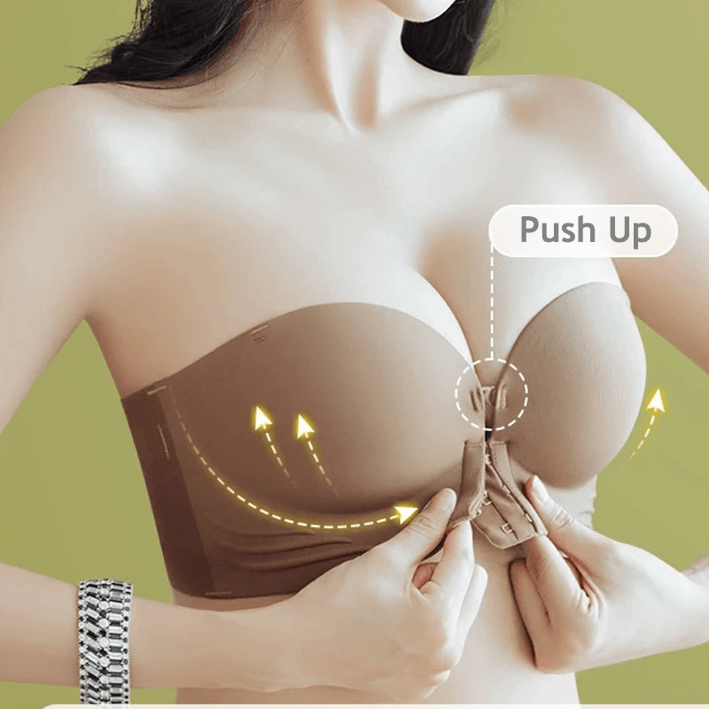 Seamless Strapless Push Up Bra with Front Closure