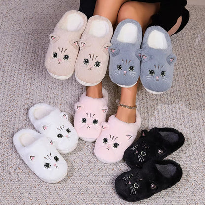 CozyCat Kawaii Fuzzy Slippers Plush Non Slip Home Slippers