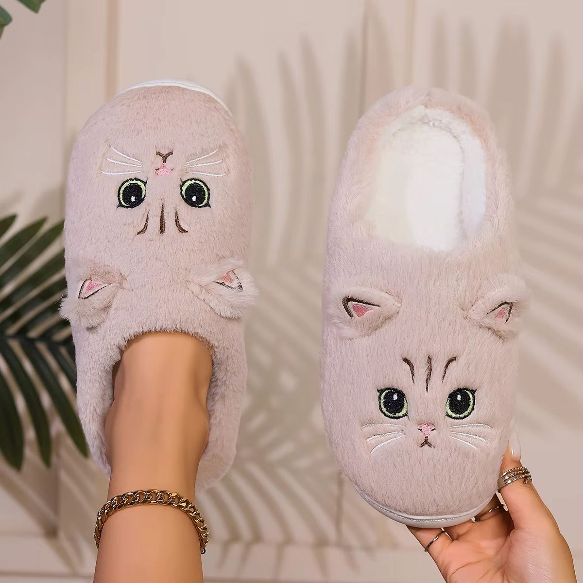 CozyCat Kawaii Fuzzy Slippers Plush Non Slip Home Slippers 4