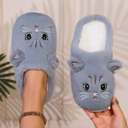 CozyCat Kawaii Fuzzy Slippers Plush Non Slip Home Slippers 5