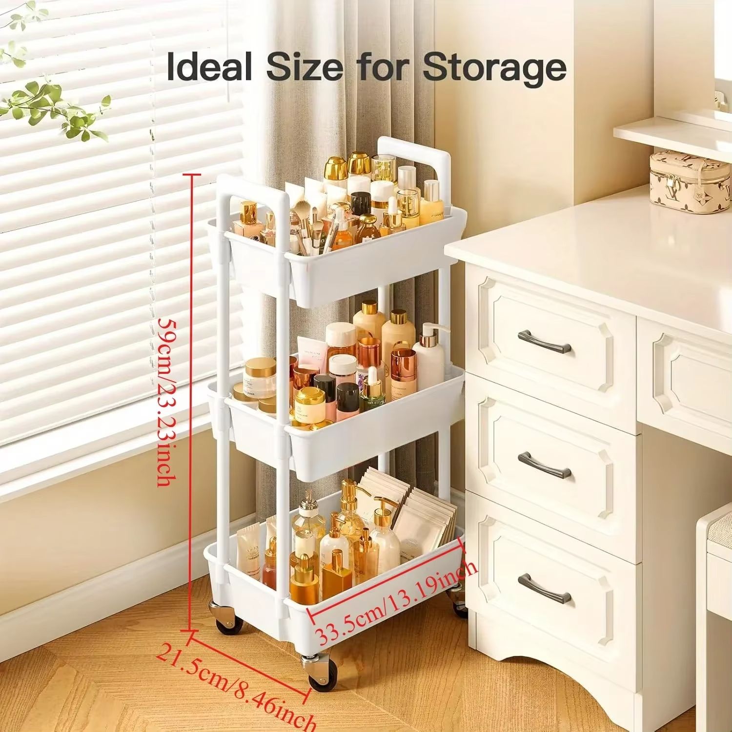 3-Tier Rolling Utility Cart for Kitchen, Bathroom & Craft – Mobile Storage Organizer with Reinforced Handles
