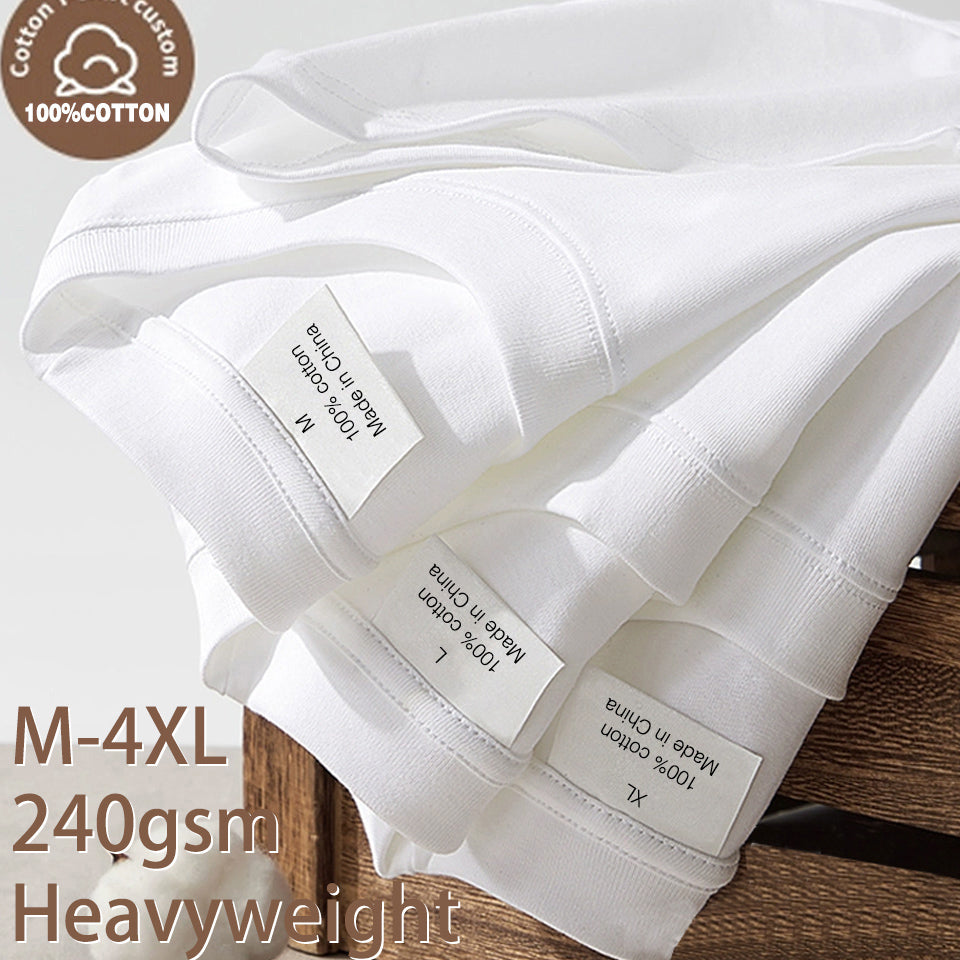 Men Heavy Oversized Plain T-Shirt Cotton Summer Casual Short Sleeve Solid Color Tee, High Quality Trendy White Top