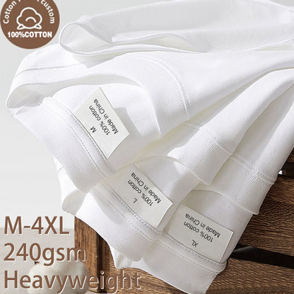 Men Heavy Oversized Plain T-Shirt Cotton Summer Casual Short Sleeve Solid Color Tee, High Quality Trendy White Top