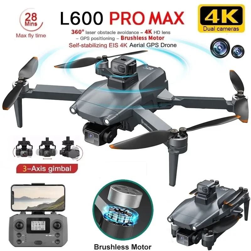 L600 PRO MAX 2025 GPS Drone with 4K HD Dual Camera, 3 Axis Gimbal, Obstacle Avoidance, and 5KM Range
