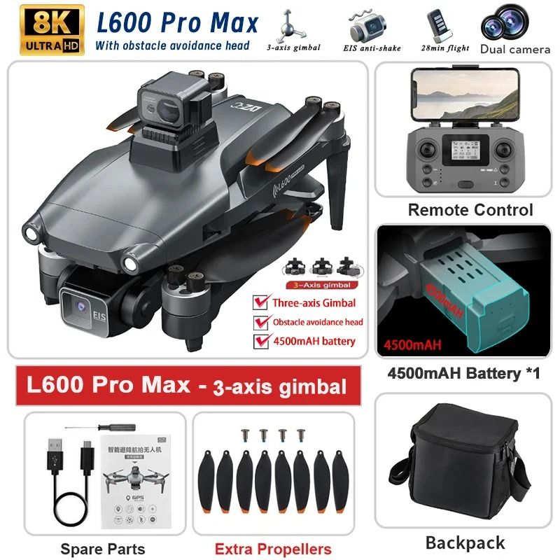L600 PRO MAX 2025 GPS Drone With 4K HD Dual Camera 3 Axis Gimbal Obstacle Avoidance And 5KM Range 7