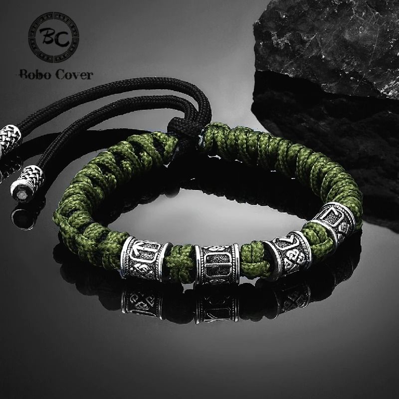 Handmade Viking Paracord Bracelet for Men with Norse Runes and Survival Rope Design