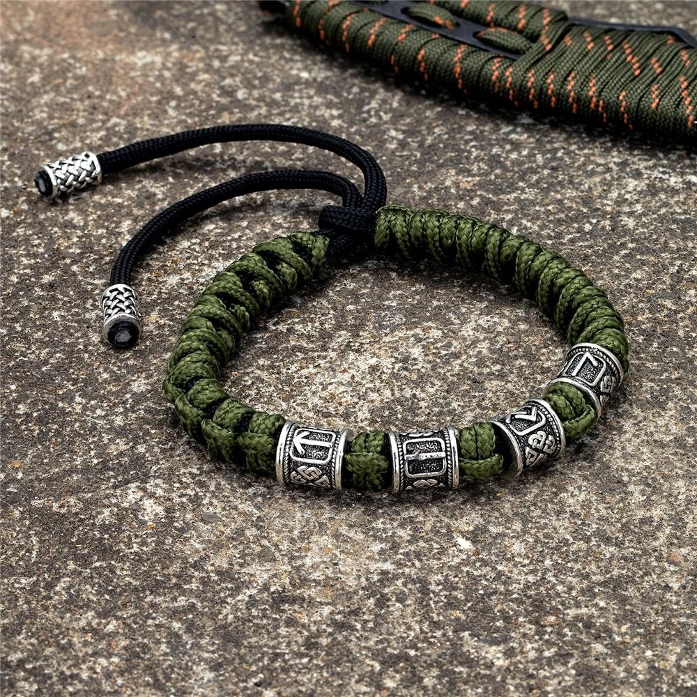 Handmade Viking Paracord Bracelet For Men With Norse Runes And Survival Rope Design 3