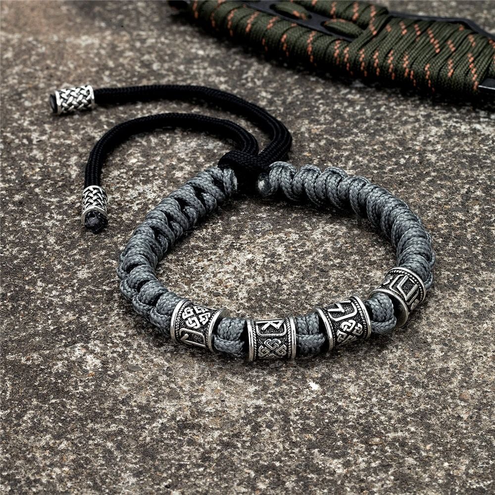 Handmade Viking Paracord Bracelet For Men With Norse Runes And Survival Rope Design 4