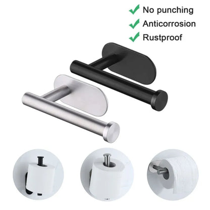 Stainless Steel No Punching Toilet Paper Holder, Wall Mounted Anticorrosion Roll Holder for Bathroom & Kitchen