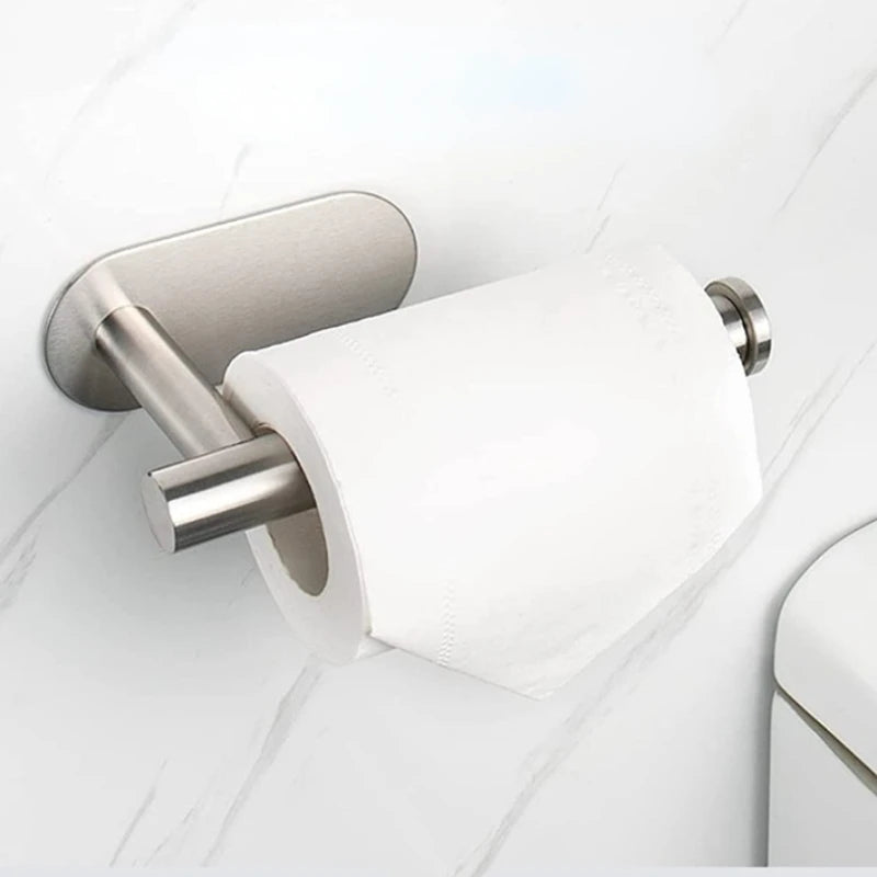 Stainless Steel No Punching Toilet Paper Holder, Wall Mounted Anticorrosion Roll Holder for Bathroom & Kitchen