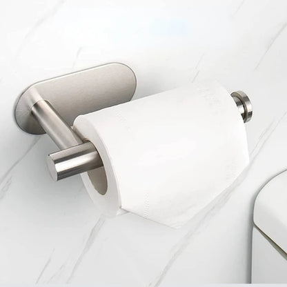 Stainless Steel No Punching Toilet Paper Holder, Wall Mounted Anticorrosion Roll Holder for Bathroom & Kitchen