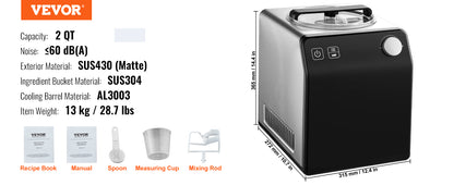 Upright Automatic Ice Cream Maker with Built-in Compressor 2 Quart No Pre-freezing Fruit Yogurt Machine 4 Modes