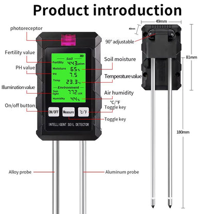 6 In 1 Digital Soil Tester Multifunctional Soil PH Detector Moisture Fertility PH Temperature Humid 3