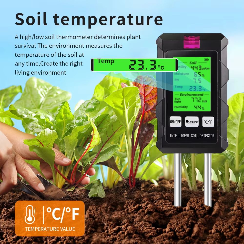 6 in 1 Digital Soil Tester Multifunctional Soil PH Detector Moisture Fertility pH Temperature Humidity Light Meter for G