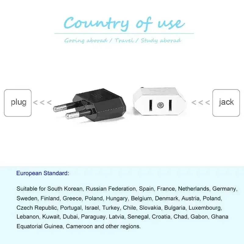 Plug Adapter, Travel Power Converter Euro Socket Electrical Outlet Charger for American to European Use