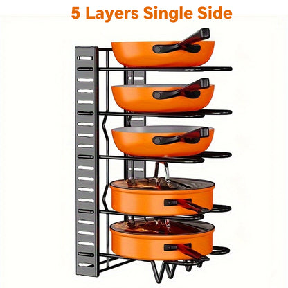 Space-saving Cabinet Holder for Pots, Pans and Lids, 8-Tier Duty Pot Rack Organizer Durable Metal for Customizable Cook