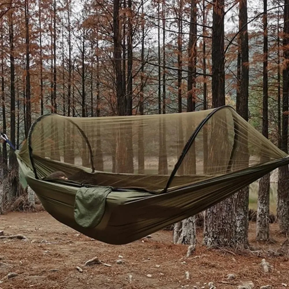 Outdoor Camping Hammock With Mosquito Net, Lightweight Hanging Hammocks in High-Strength Parachute Fabric for Adventures