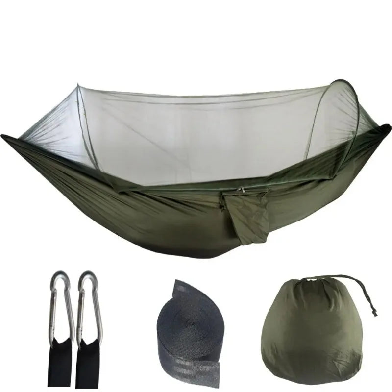 Outdoor Camping Hammock With Mosquito Net, Lightweight Hanging Hammocks in High-Strength Parachute Fabric for Adventures