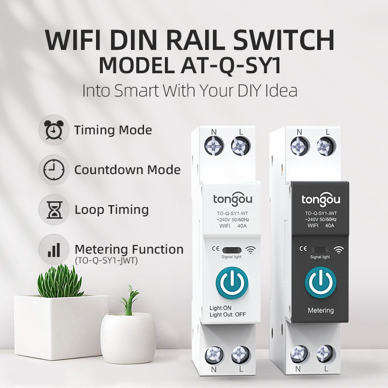 Smart Home Tuya WiFi Circuit Breaker Switch 63A 1P Din Rail With Metering, Remote Control Timer, Works With Smart Life