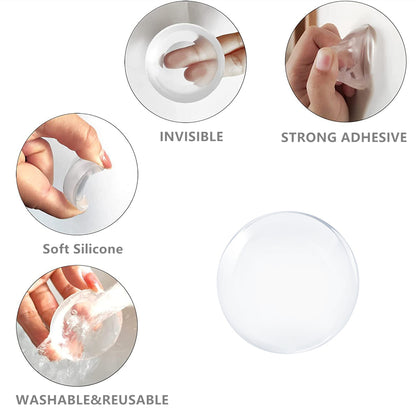 Self-Adhesive Round Transparent Silicone Door Stopper Wall Protector, Non-slip Muffler Plug for Handle Impact Protection