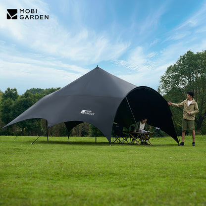 Garden Camping Black Coating Tarp Rainproof & UV Resistant Large Space Sunshade, Hexagonal Butterfly Sun Shelter
