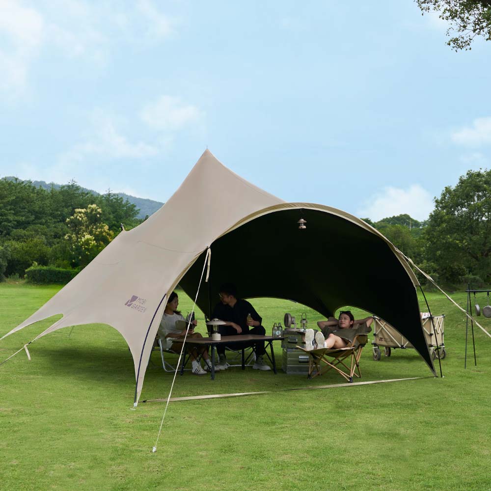 Garden Camping Black Coating Tarp Rainproof & UV Resistant Large Space Sunshade, Hexagonal Butterfly Sun Shelter