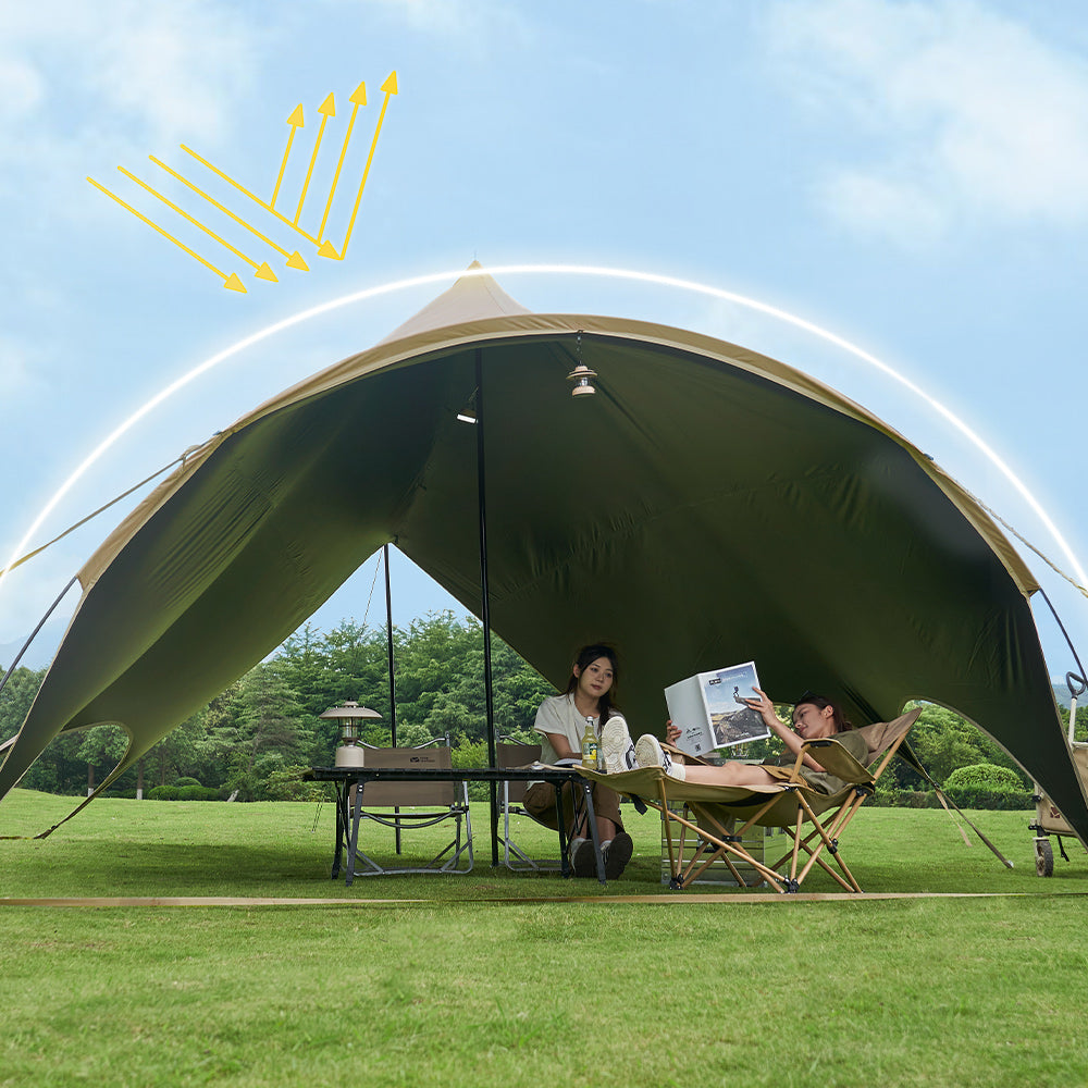 Garden Camping Black Coating Tarp Rainproof & UV Resistant Large Space Sunshade, Hexagonal Butterfly Sun Shelter