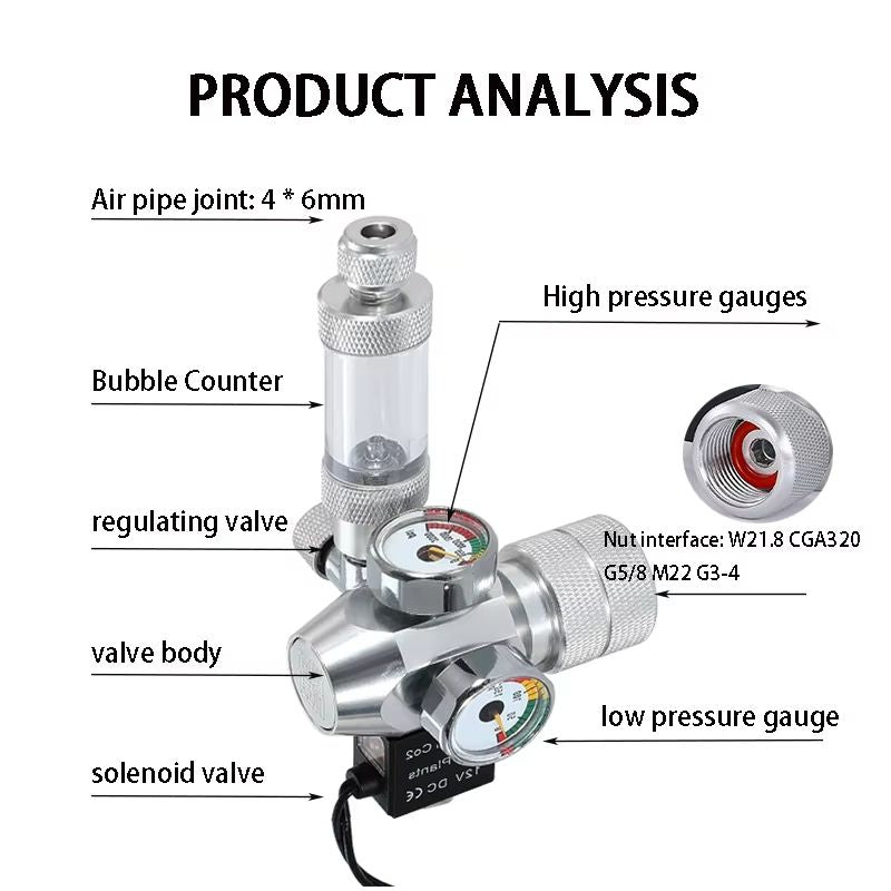 DIY Aquarium CO2 Regulator Kit With Electromagnetic Valve  Bubble Counter  Precise CO2 Control For  4