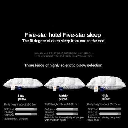 Luxury Goose Down Pillow White Cotton Pillow Cover Rectangle, 5-Star Hotel Sleep Experience with Low-Mid-high Pillows