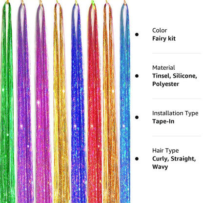 Long Sparkle Hair Tinsel Extension Glitter Shiny Strands For Women Braiding Headdress Party Hippie  1