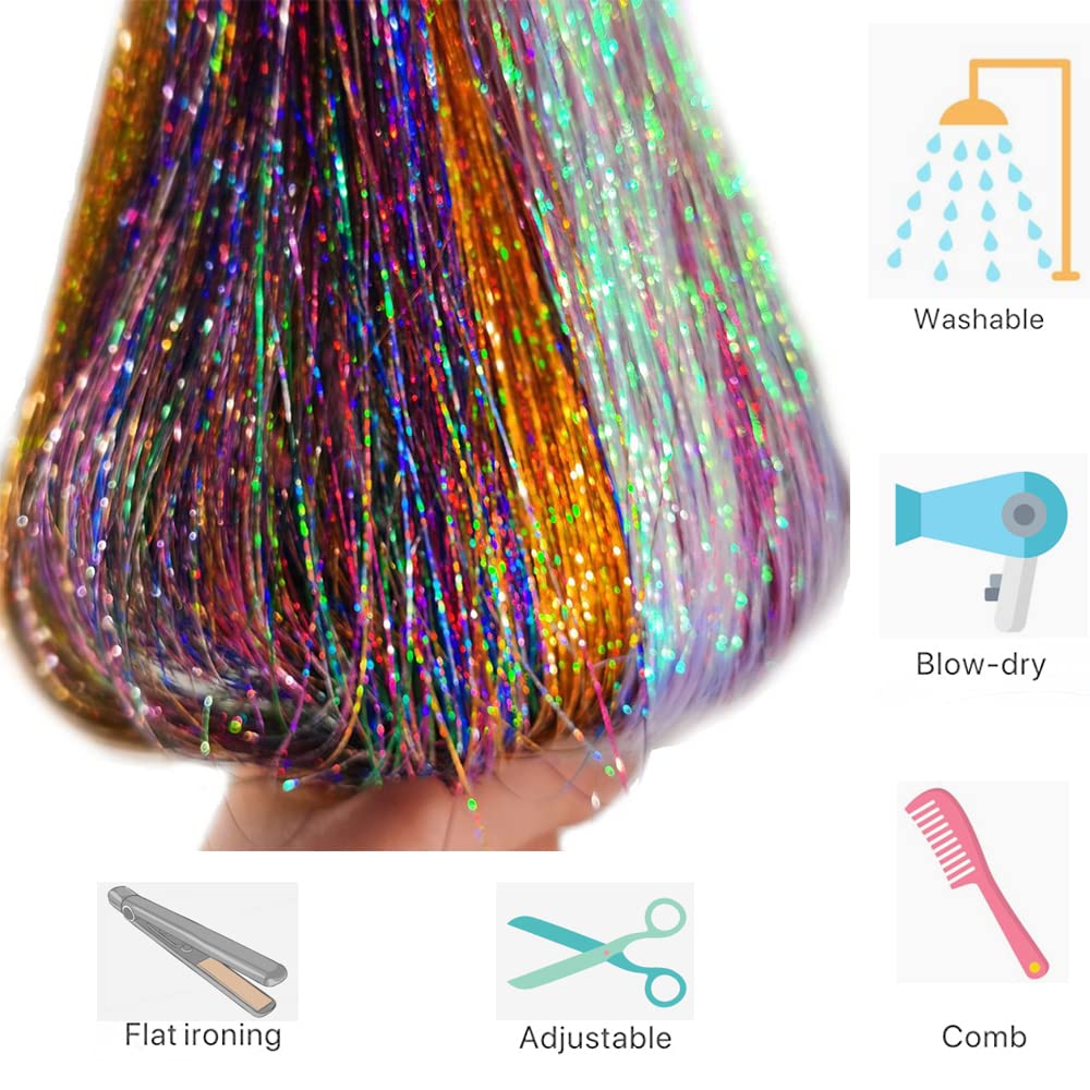 Long Sparkle Hair Tinsel Extension Glitter Shiny Strands For Women Braiding Headdress Party Hippie  2