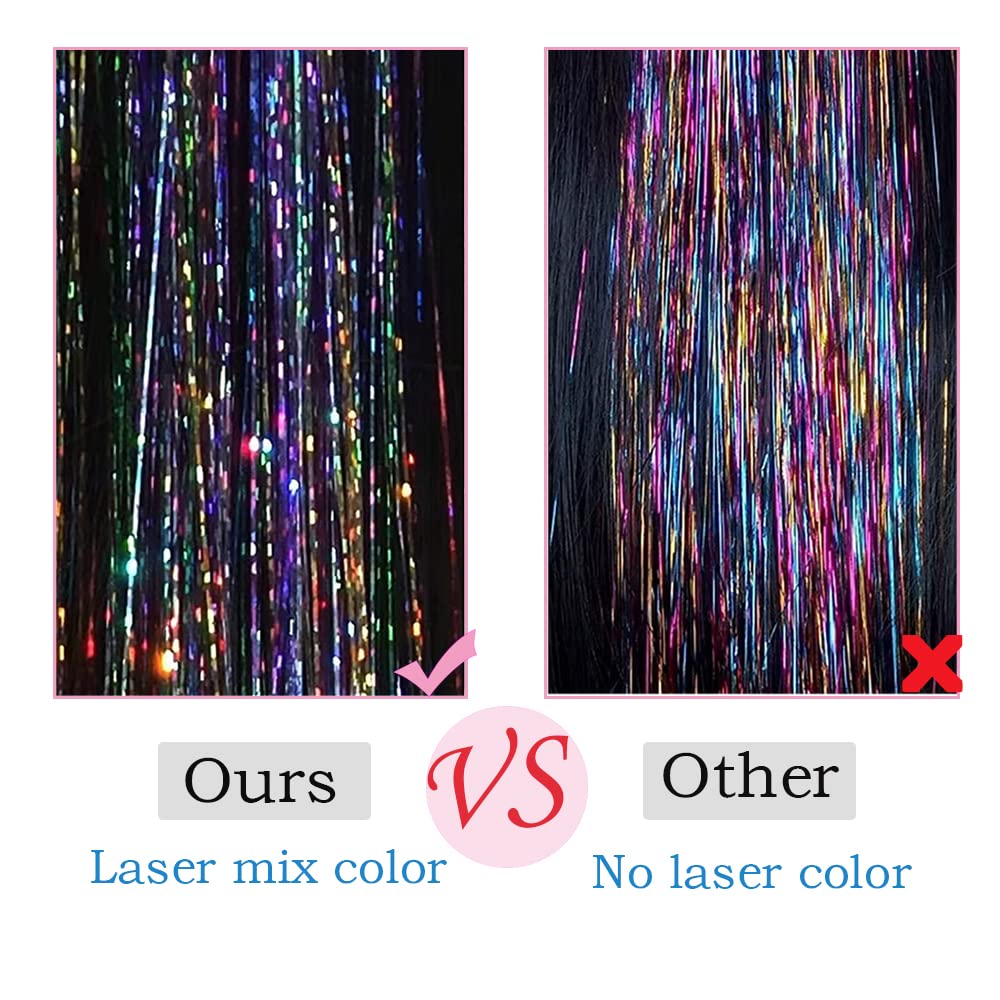 Long Sparkle Hair Tinsel Extension Glitter Shiny Strands For Women Braiding Headdress Party Hippie  3