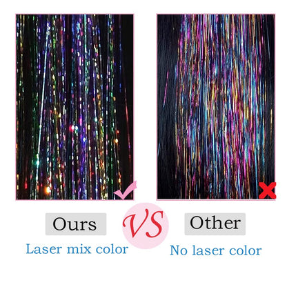Long Sparkle Hair Tinsel Extension Glitter Shiny Strands For Women Braiding Headdress Party Hippie  3