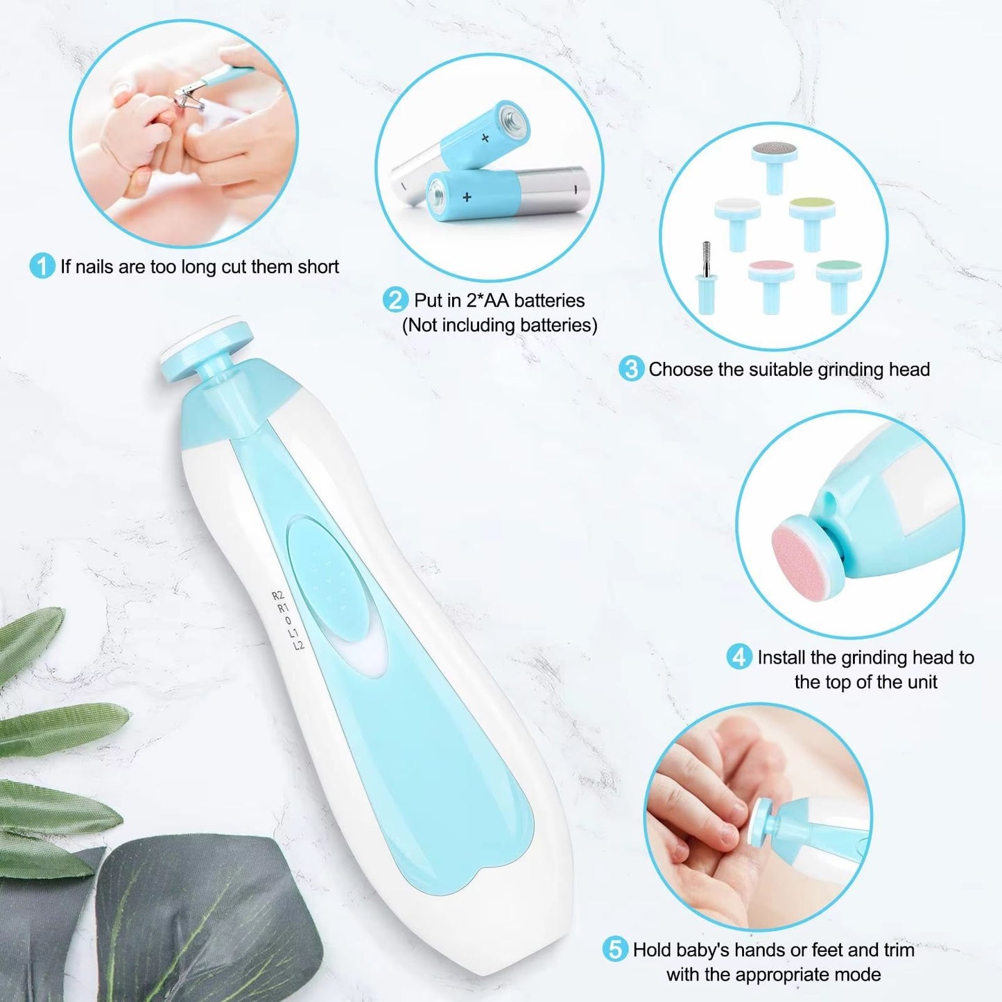 GentleTouch Baby Nail Trimmer  Safe Electric Nail Polisher  Infant Manicure Tool Set 2