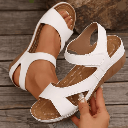 BreezeStride Soft Heel Peep Toe Wedge Sandals 1