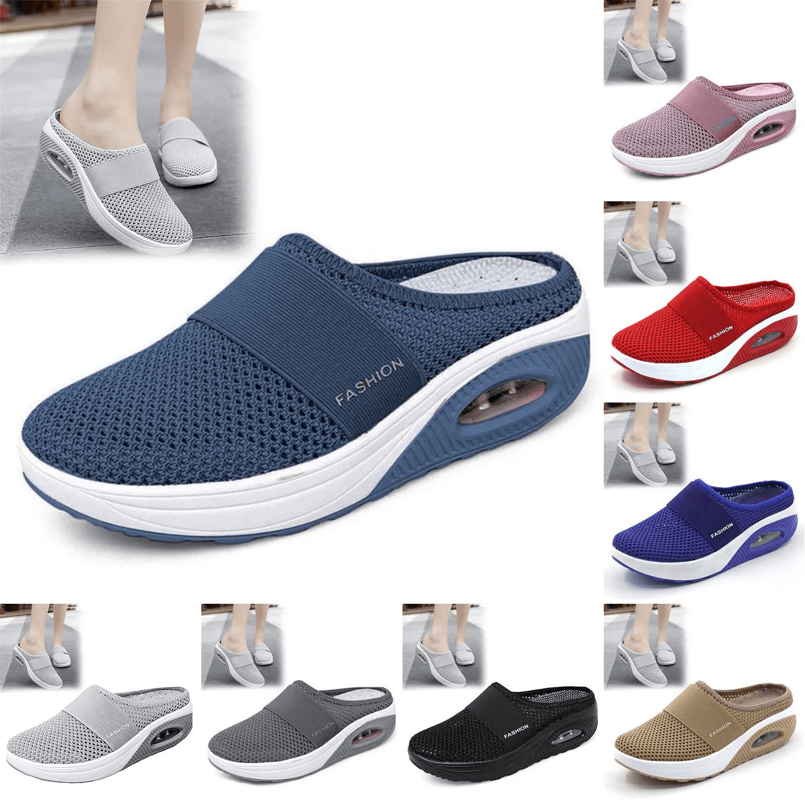 Womens Slip-On Mesh Walking Sandals with Arch Support and Soft Sole