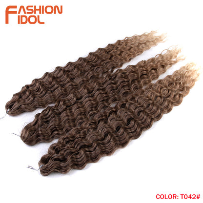 Ariel Hair Water Wave Crochet Braids, Synthetic Twist Curly Hair Ombre Blonde Brown Deep Wave Braiding Hair Extensions