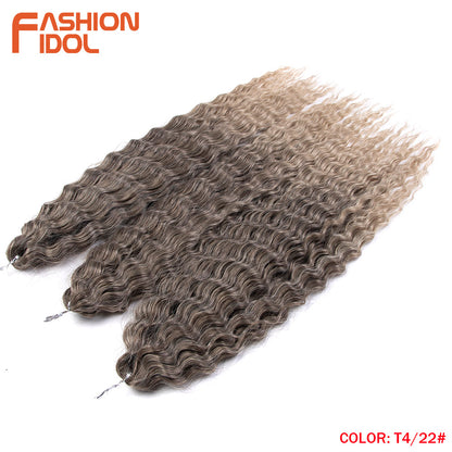 Ariel Hair Water Wave Crochet Braids, Synthetic Twist Curly Hair Ombre Blonde Brown Deep Wave Braiding Hair Extensions