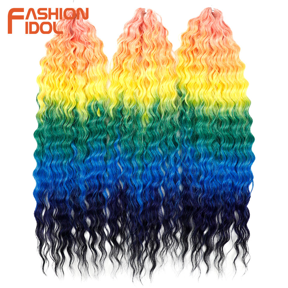 Ariel Hair Water Wave Crochet Braids, Synthetic Twist Curly Hair Ombre Blonde Brown Deep Wave Braiding Hair Extensions