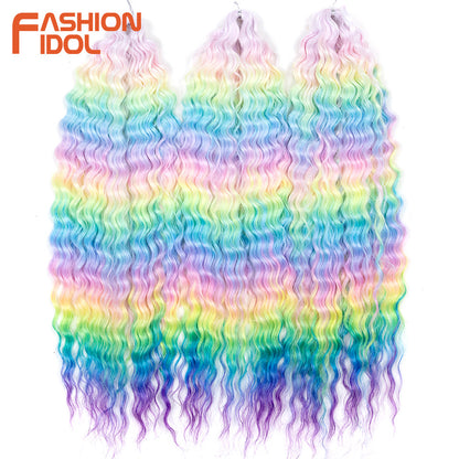 Ariel Hair Water Wave Crochet Braids, Synthetic Twist Curly Hair Ombre Blonde Brown Deep Wave Braiding Hair Extensions