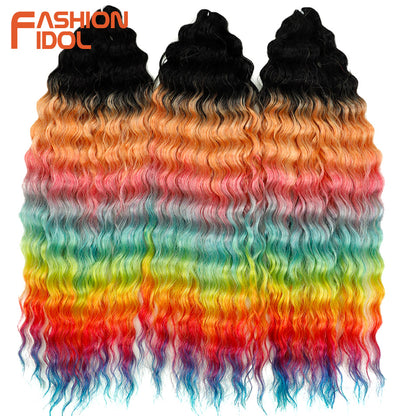 Ariel Hair Water Wave Crochet Braids, Synthetic Twist Curly Hair Ombre Blonde Brown Deep Wave Braiding Hair Extensions