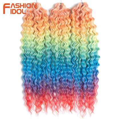Ariel Hair Water Wave Crochet Braids, Synthetic Twist Curly Hair Ombre Blonde Brown Deep Wave Braiding Hair Extensions