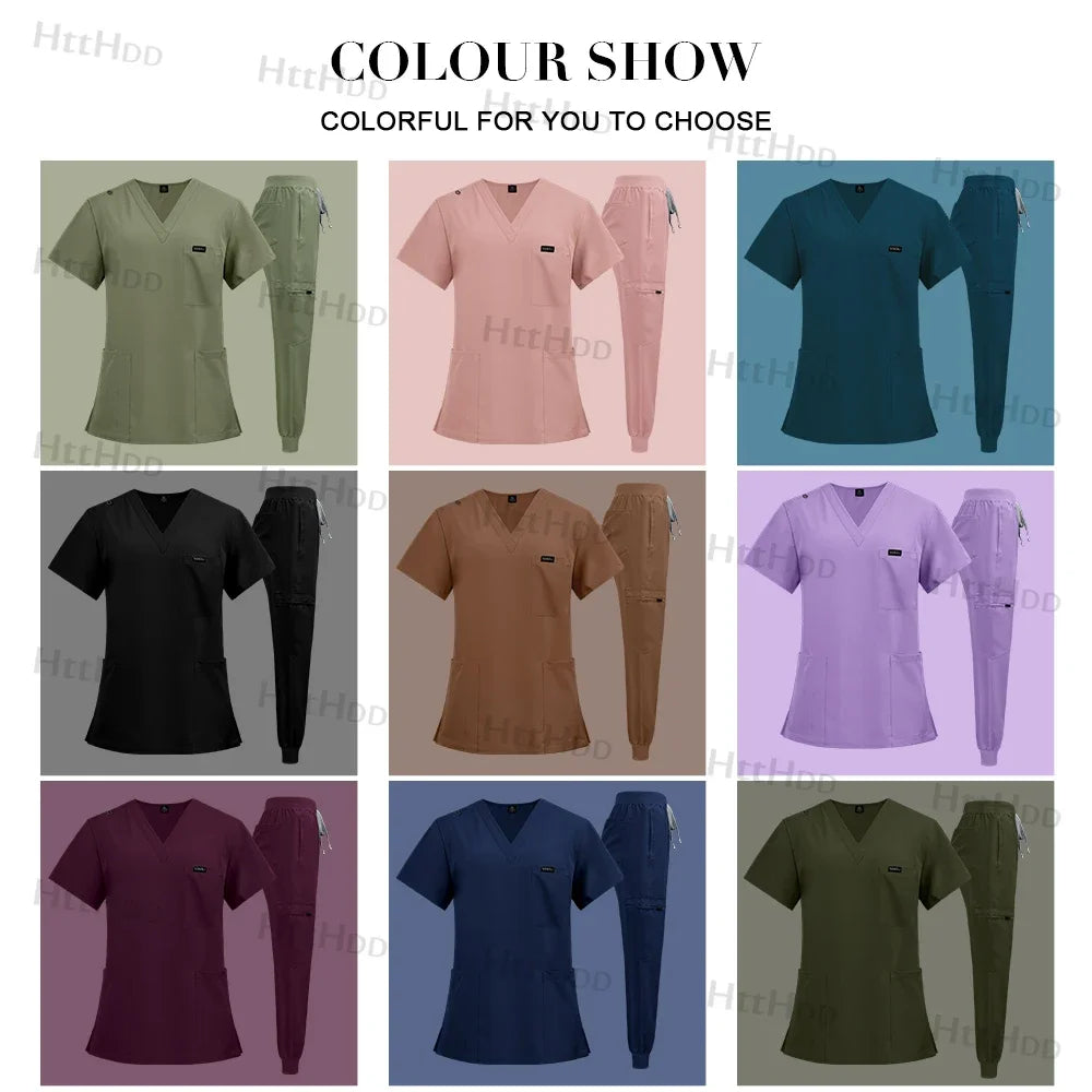 Medical Scrubs Jogger Set for Women & Men, Doctor Nurse Uniform Shirt & Pants, Hospital Workwear, Operating Room