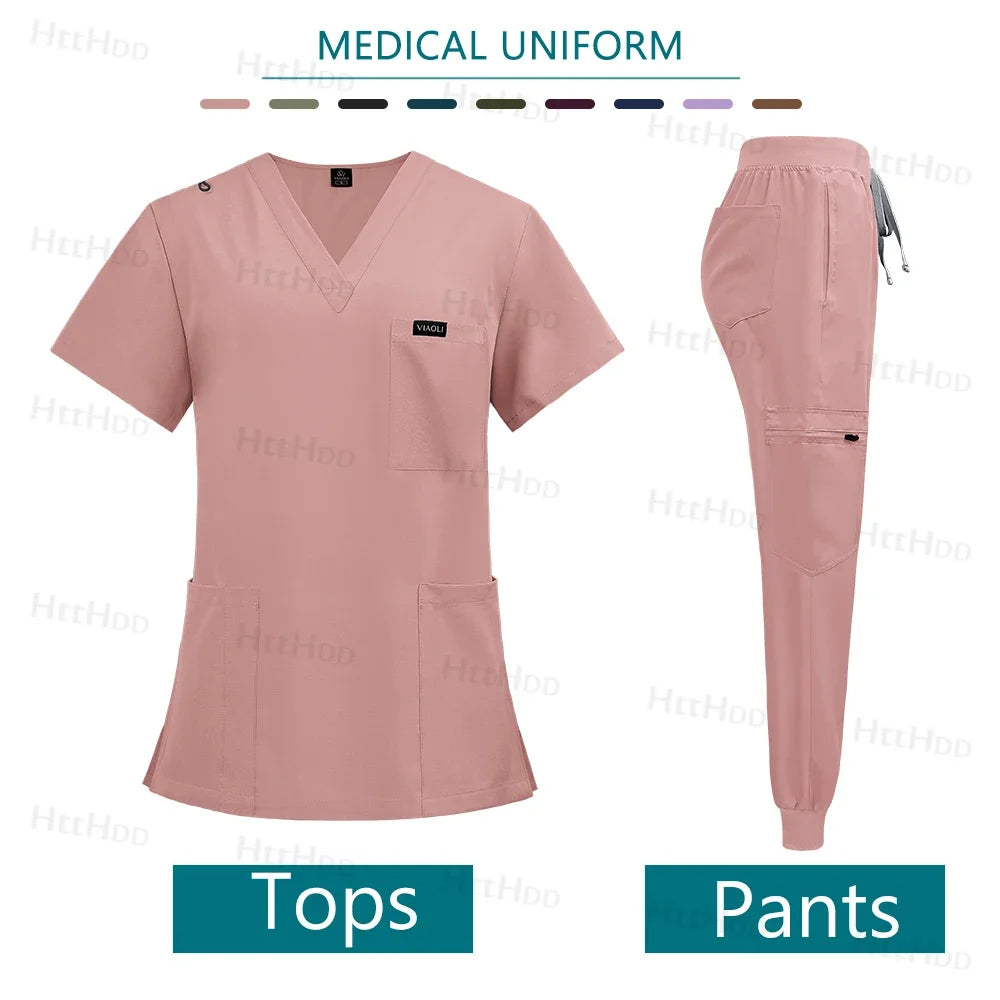 Medical Scrubs Jogger Set for Women & Men, Doctor Nurse Uniform Shirt & Pants, Hospital Workwear, Operating Room