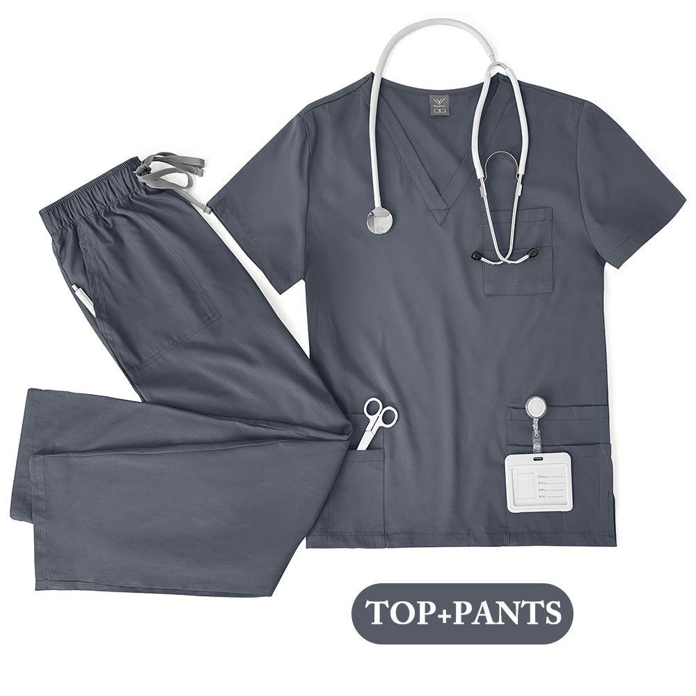Unisex Nurse Scrubs Set Men Women Medical Uniforms Top Pants Doctor Dentist Lab Workwear Clinical Beauty Clothing
