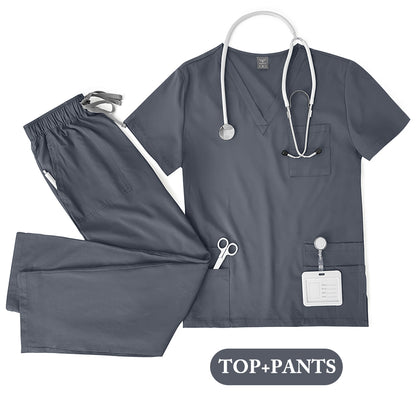 Unisex Nurse Scrubs Set Men Women Medical Uniforms Top Pants Doctor Dentist Lab Workwear Clinical Beauty Clothing
