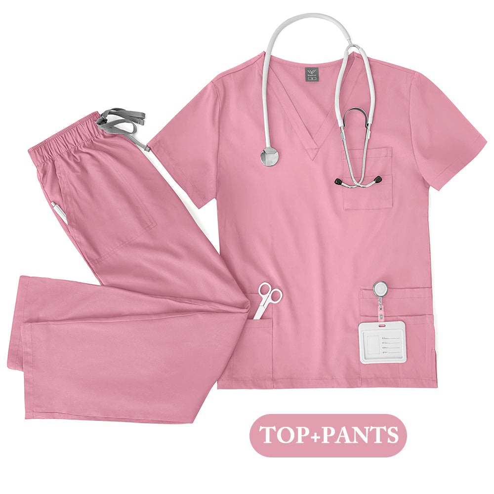 Unisex Nurse Scrubs Set Men Women Medical Uniforms Top Pants Doctor Dentist Lab Workwear Clinical Beauty Clothing