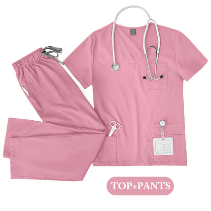 Unisex Nurse Scrubs Set Men Women Medical Uniforms Top Pants Doctor Dentist Lab Workwear Clinical Beauty Clothing