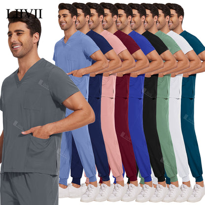Unisex Lightweight Medical Scrub Set, Anti-Wrinkle Breathable Jogger Nursing Uniform for Men & Women Surgical Clinical
