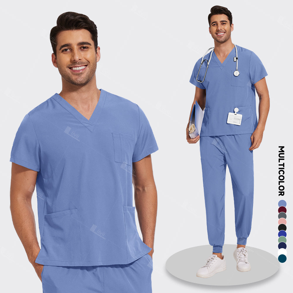 Unisex Lightweight Medical Scrub Set, Anti-Wrinkle Breathable Jogger Nursing Uniform for Men & Women Surgical Clinical